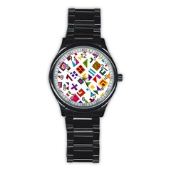 A Colorful Modern Illustration For Lovers Stainless Steel Round Watch by Simbadda