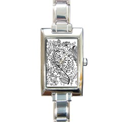 Black Abstract Floral Background Rectangle Italian Charm Watch by Simbadda