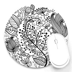 Black Abstract Floral Background Round Mousepads by Simbadda