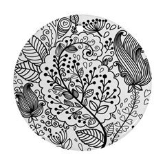 Black Abstract Floral Background Round Ornament (two Sides) by Simbadda