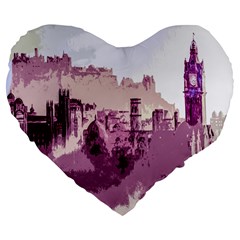 Abstract Painting Edinburgh Capital Of Scotland Large 19  Premium Flano Heart Shape Cushions by Simbadda