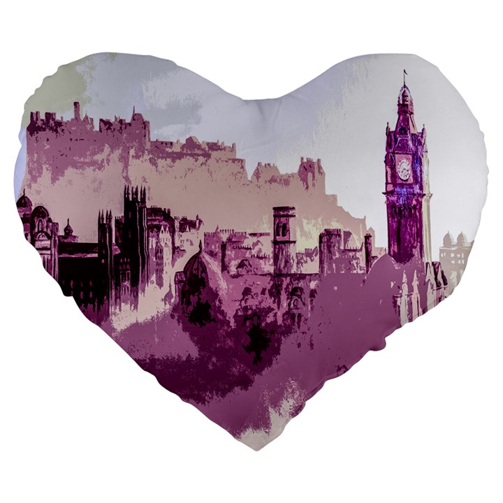 Abstract Painting Edinburgh Capital Of Scotland Large 19  Premium Flano Heart Shape Cushions