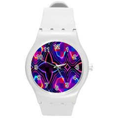 Rainbow Abstract Background Pattern Round Plastic Sport Watch (m) by Simbadda