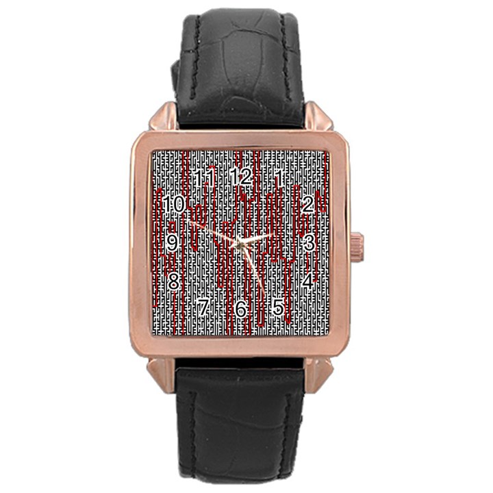 Abstract Geometry Machinery Wire Rose Gold Leather Watch 