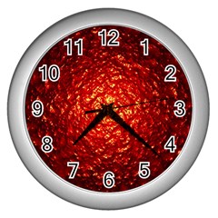 Abstract Red Lava Effect Wall Clocks (Silver) 