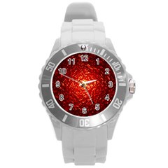 Abstract Red Lava Effect Round Plastic Sport Watch (L)