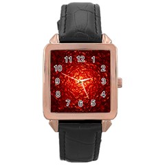 Abstract Red Lava Effect Rose Gold Leather Watch 