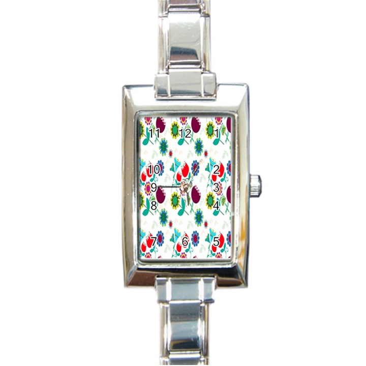 Lindas Flores Colorful Flower Pattern Rectangle Italian Charm Watch