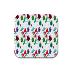 Lindas Flores Colorful Flower Pattern Rubber Square Coaster (4 Pack)  by Simbadda