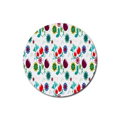 Lindas Flores Colorful Flower Pattern Rubber Coaster (round)  by Simbadda