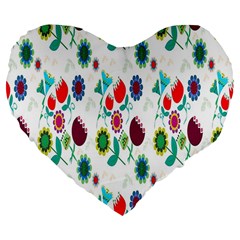 Lindas Flores Colorful Flower Pattern Large 19  Premium Flano Heart Shape Cushions by Simbadda