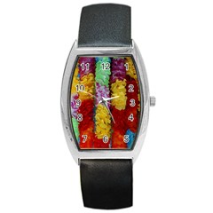 Colorful Hawaiian Lei Flowers Barrel Style Metal Watch by Simbadda