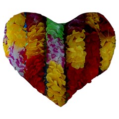 Colorful Hawaiian Lei Flowers Large 19  Premium Flano Heart Shape Cushions by Simbadda