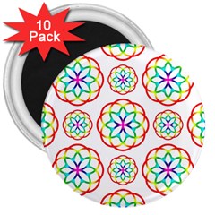 Geometric Circles Seamless Rainbow Colors Geometric Circles Seamless Pattern On White Background 3  Magnets (10 Pack) 