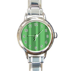 Green Herringbone Pattern Background Wallpaper Round Italian Charm Watch by Simbadda