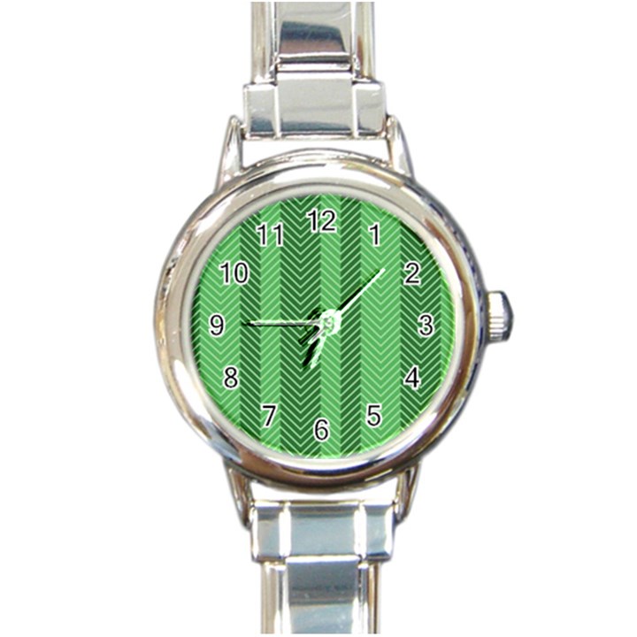 Green Herringbone Pattern Background Wallpaper Round Italian Charm Watch