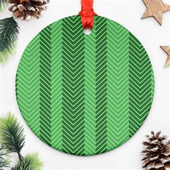 Green Herringbone Pattern Background Wallpaper Round Ornament (two Sides) by Simbadda