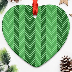 Green Herringbone Pattern Background Wallpaper Heart Ornament (two Sides) by Simbadda