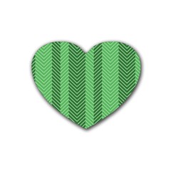 Green Herringbone Pattern Background Wallpaper Rubber Coaster (heart)  by Simbadda