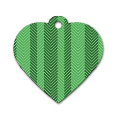 Green Herringbone Pattern Background Wallpaper Dog Tag Heart (one Side) by Simbadda