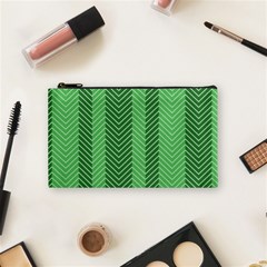 Green Herringbone Pattern Background Wallpaper Cosmetic Bag (small)  by Simbadda