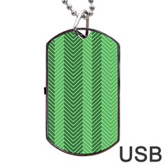 Green Herringbone Pattern Background Wallpaper Dog Tag Usb Flash (one Side) by Simbadda