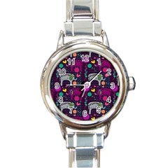 Colorful Elephants Love Background Round Italian Charm Watch by Simbadda