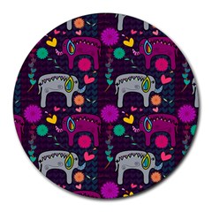 Colorful Elephants Love Background Round Mousepads by Simbadda