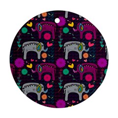 Colorful Elephants Love Background Ornament (Round)