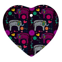 Colorful Elephants Love Background Ornament (Heart)