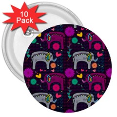 Colorful Elephants Love Background 3  Buttons (10 pack) 