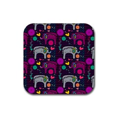 Colorful Elephants Love Background Rubber Coaster (Square) 