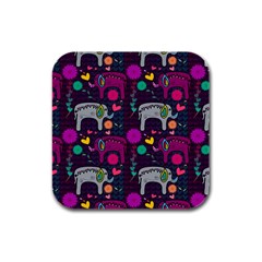 Colorful Elephants Love Background Rubber Square Coaster (4 pack) 