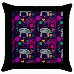 Colorful Elephants Love Background Throw Pillow Case (Black)