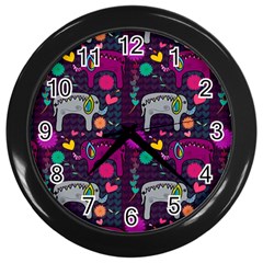 Colorful Elephants Love Background Wall Clocks (Black)