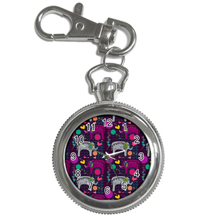 Colorful Elephants Love Background Key Chain Watches