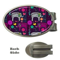 Colorful Elephants Love Background Money Clips (Oval) 