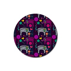 Colorful Elephants Love Background Rubber Round Coaster (4 pack) 