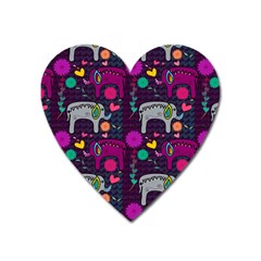 Colorful Elephants Love Background Heart Magnet