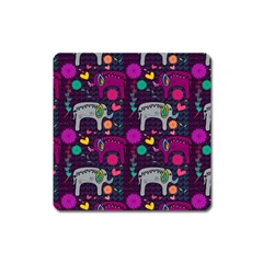 Colorful Elephants Love Background Square Magnet