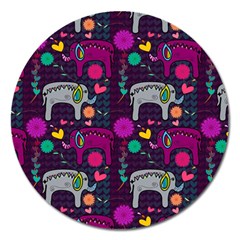 Colorful Elephants Love Background Magnet 5  (Round)