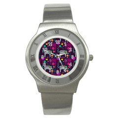 Colorful Elephants Love Background Stainless Steel Watch