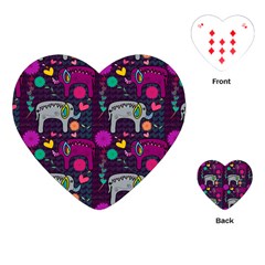 Colorful Elephants Love Background Playing Cards (Heart) 