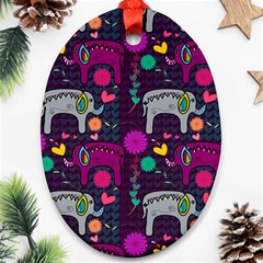 Colorful Elephants Love Background Oval Ornament (Two Sides)