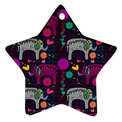 Colorful Elephants Love Background Star Ornament (Two Sides)