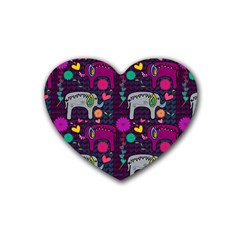 Colorful Elephants Love Background Rubber Coaster (Heart) 