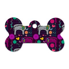 Colorful Elephants Love Background Dog Tag Bone (one Side) by Simbadda