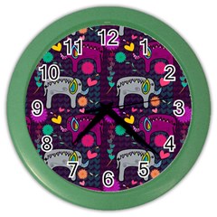 Colorful Elephants Love Background Color Wall Clocks