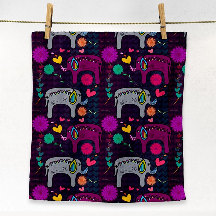 Colorful Elephants Love Background Face Towel