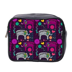 Colorful Elephants Love Background Mini Toiletries Bag 2-Side